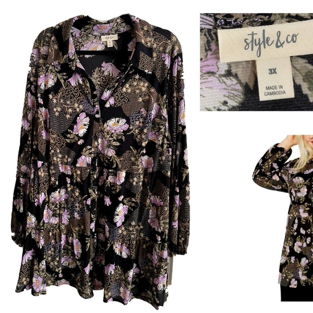 Style & Co. Purple and black floral blouse